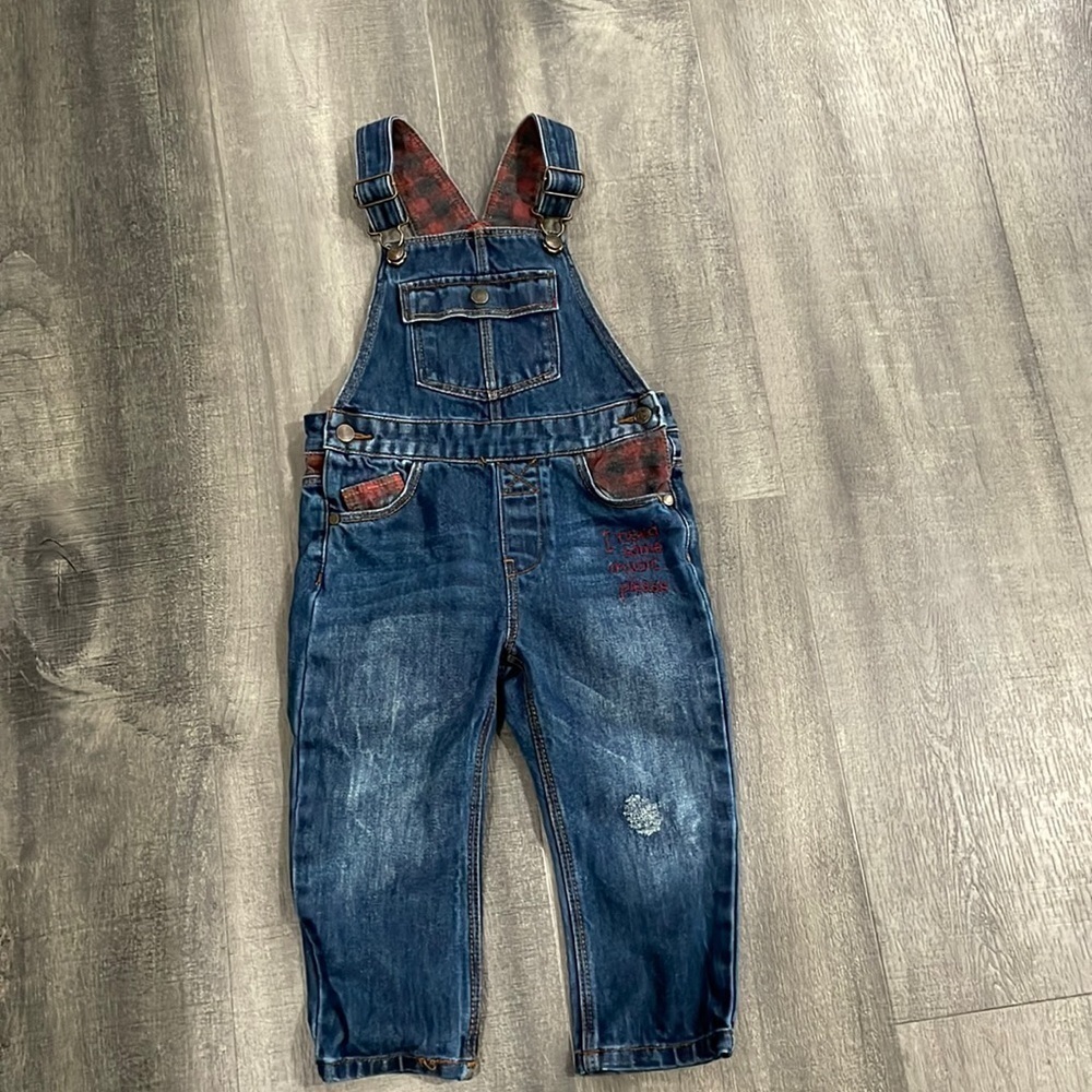 Zara Baby denim overalls distressed with embroidered music theme 18-24 months